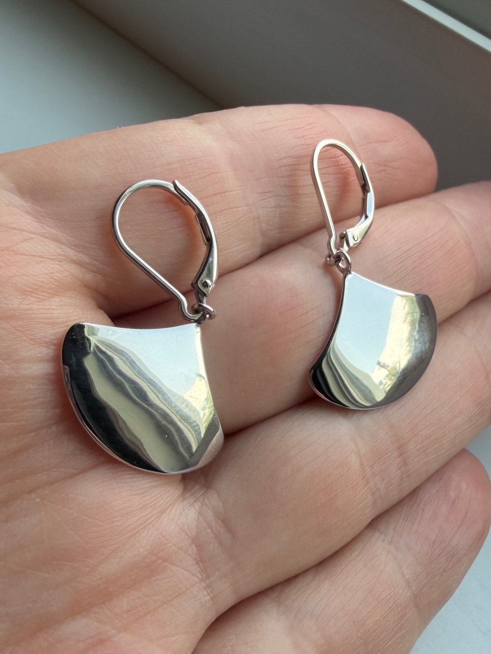 Elle Polished Silver Curved Drop Earrings